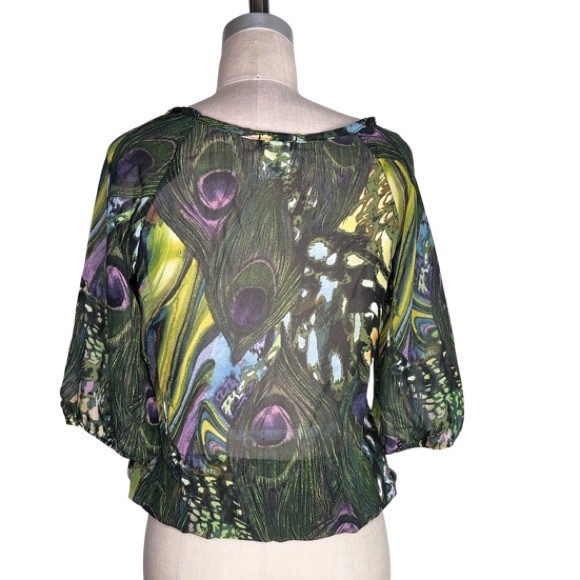 Peacock feather print blouse S - Picture 2 of 3